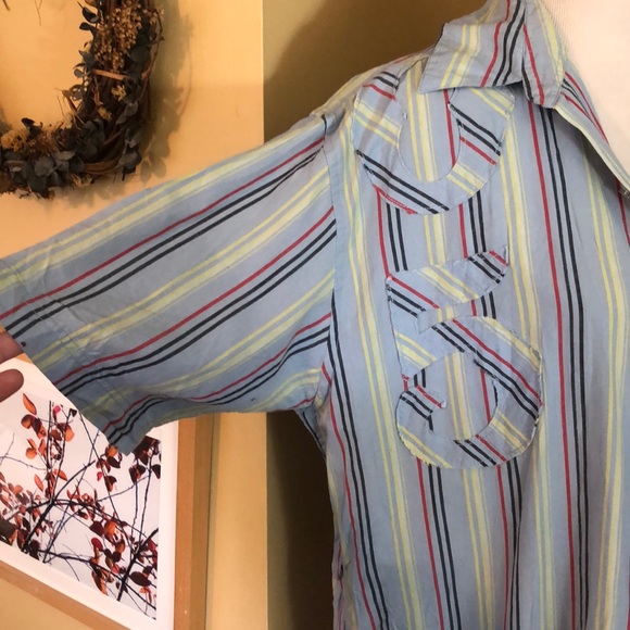 FUBU Size Large Button-Front Embroidered Logo on Back Striped Summer Spring - Picture 3 of 13